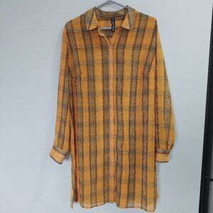 Design Lab by Lord & Taylor yellow black plaid button-down Long Shirt Dress 1X